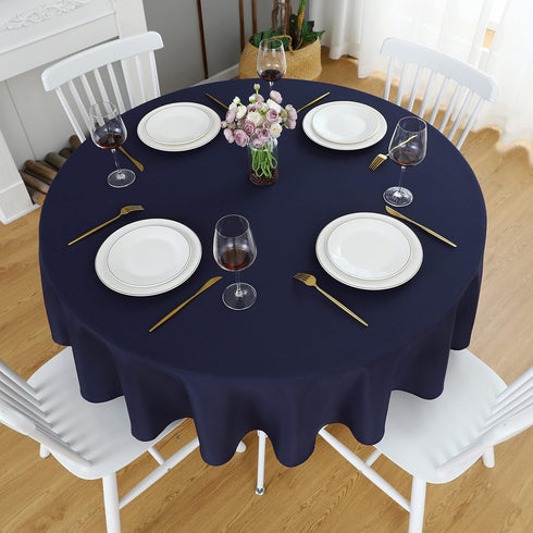 FOLINS&HOME Navy Blue Round Tablecloth 48 Inch Waterproof Heavy Duty Wrinkle Free Polyester Fabric Table Cover for