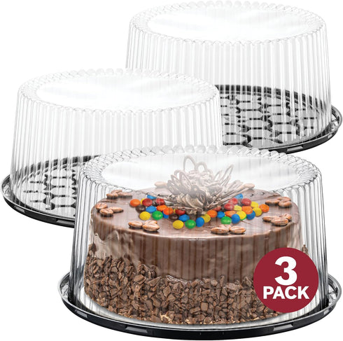 9" Plastic Disposable Cake Containers with Dome Lids and Cake Boards - 3 Round Carriers for Transport