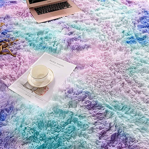 5' 8') A Nice Night Shaggy Fluffy Faux Fur Area Rug Door Mat,Tie Dye Style,Softest, Luxurious Shag Carpet Rugs