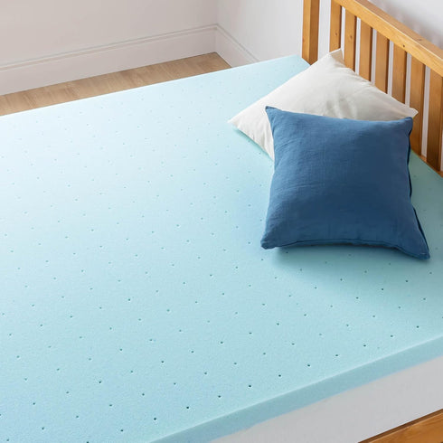 Best Price Mattress 1.5 Inch Ventilated Memory Foam Mattress Topper, Cooling Gel Infusion, Queen Blue