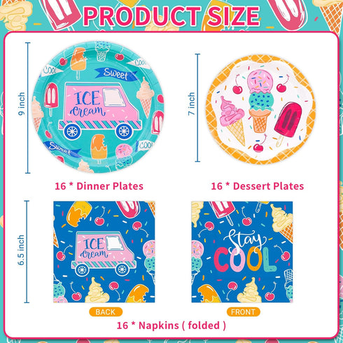 16 Ice Cream Plates and napkins Party Decorations Ice Cream Van and Popsicle Party supplies tableware bulk