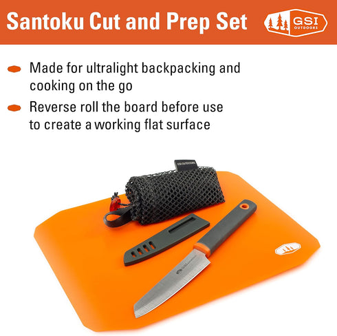 GSI Outdoors Knife & Cutting Board Set - Santoku Ultralightweight Prep Surface Board and Pairing Knife for Travel