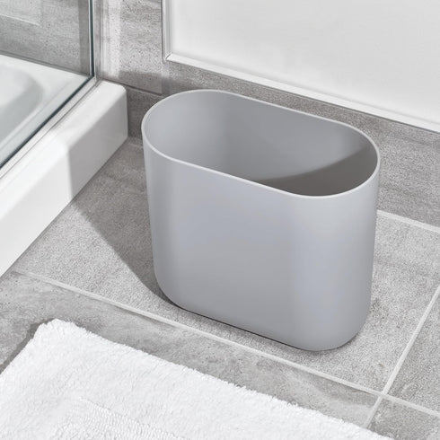 iDesign Cade Oval Slim Trash Can, Compact Waste Basket for Bathroom, Bedroom, Home Office, Dorm, College, Matte Gray