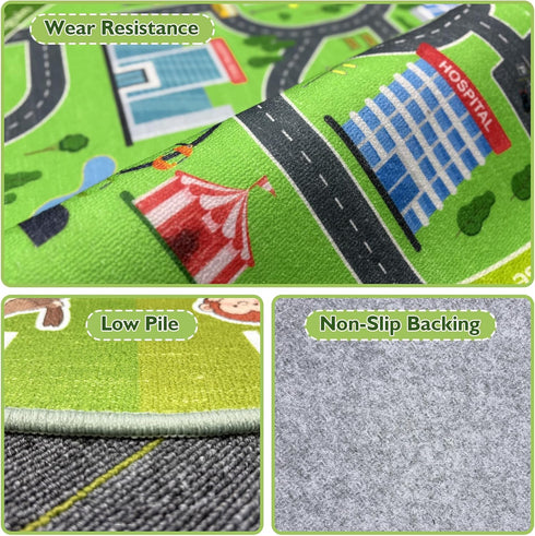 Mat,47x47'' Kids City Road Car Play Rug Round ABC Alphabet Educational Play Non-Slip Town City Map Kids Rug for Bedroom