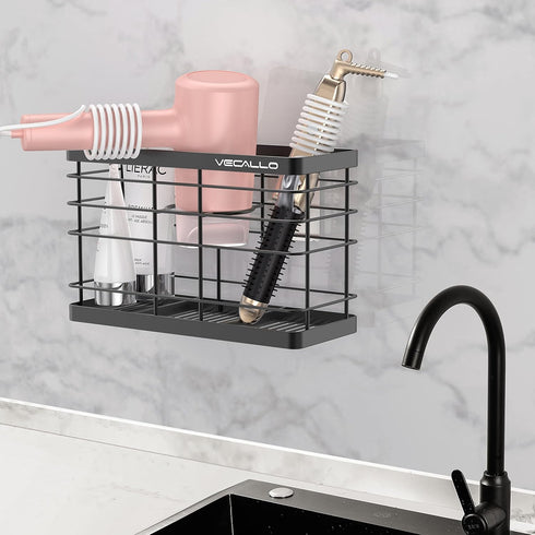 Hair Dryer Holder - Wall Mount Organizer for Blow Dryer, Curling Iron, Hair Straighteners, Bathroom Storage, Black