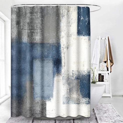ArtSocket Shower Curtain, Gray Contemporary Blue and Grey Abstract Painting, 72 x 72 Inches, Waterproof