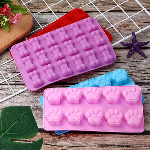 Puppy Dog Paw Bone Silicone Mold for Baking, Jelly, Candy, Chocolate, Ice Cube, Dog Snack