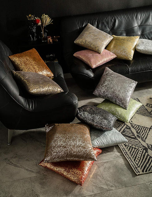 Xinrjojo Champagne Throw Pillows, 16x16 inch Gold and White Pillow Covers, Set of 2 Glitter Decorative Velvet Cushion