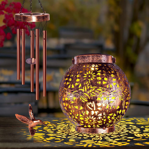 Wind Chimes for Outside, 38" Hummingbird Solar Wind Chimes Outdoor Gifts for Mom, Garden Decor