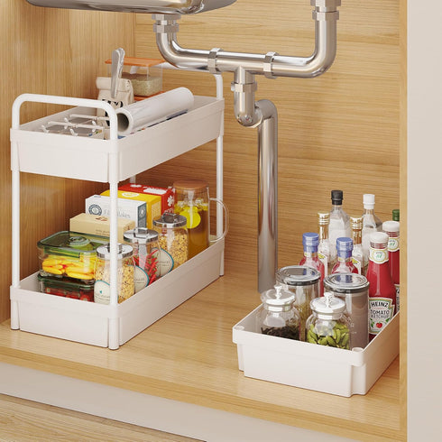 Rolling Storage Cart | 3 Tier Organizer Mobile Shelving Unit with Wheels for Kitchen, Bathroom, Laundry, White