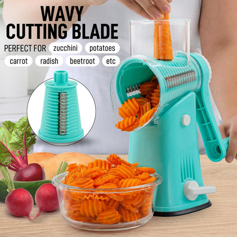 Zulay Rotary Cheese Grater, 5 Blade Manual Hand Crank Cheese Shredder, Calm Teal