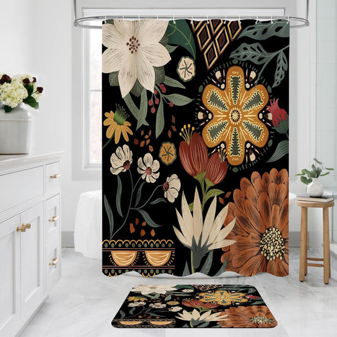 MitoVilla Black Boho Bathroom Runner Rug Mat, Washable Modern Bath Mats, Non Slip Absorbent Carpet for Bathroom Decor