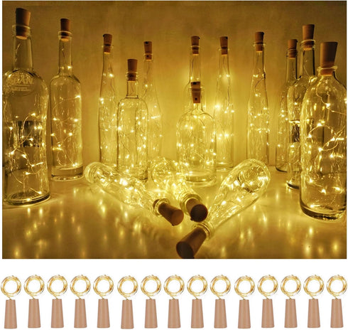 Wine Bottle Cork Lights 15Pack, 10 LED/40 Inches Battery Operated Copper Wire Fairy Mini String Lights