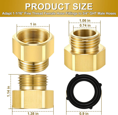 2 Pack 1-1/16 Inch 1/2 157 Inch Dreyoo Hose Bib Brass Adapter, Fine Thread Female Vacuum Hose Bib Compatible