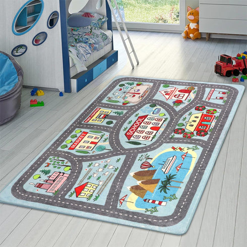 LIVEBOX Kids Rug 3'x5' Car Rug Play Mat for Playing Cars, City Life Educational Carpet for Children