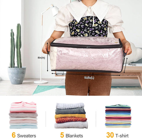 Fixwal 2pcs Clear Clothes Organizer Storage Bags, Foldable Bed Sheet Comforter Storage Bags PVC Organizers with Zipper for Sweaters, Bedding Sets, Closet(35l, 9.5 Gallons) by Fixwal