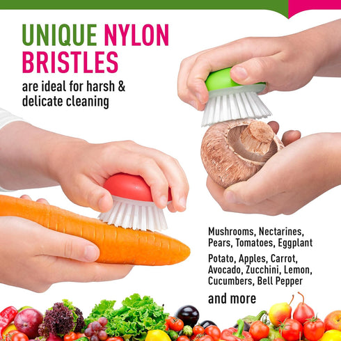 2Pcs Set Vegetable Brush Scrubber for Food Fruit and Veggie Brush Silicone Top and Ultra-Strong Bristles Potato