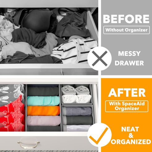 SpaceAid Drawer Organizer Clothes, 12 Pack Dresser Bins for Nursery, Closet Organization and Storage Dividers (Grey)