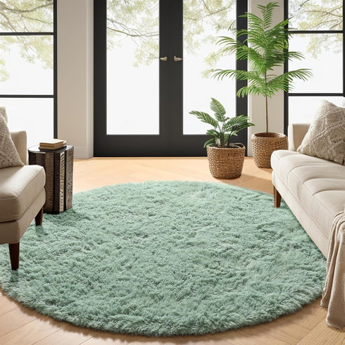 5Ft Sage Green Round Rugs for Boys Bedroom,Shaggy Circle Rug for Kids Room,Fluffy Carpet for Classroom Shag Circular