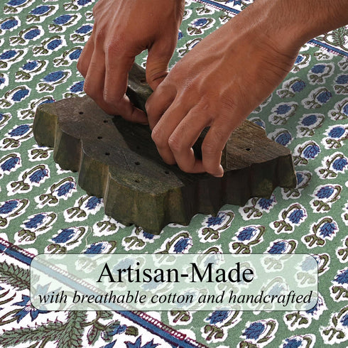 Set 3-16 x28 100% Ridhi Basil Green Hand Block Print Waffle Kitchen Towel of Ultra Absorbent Quick Dry Cotton Dish