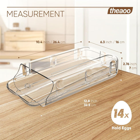 theaoo Egg Holder for Fridge, Automatic Rolling Egg Container, Clear Plastic Egg Dispenser, Stackable Eggs Organizer