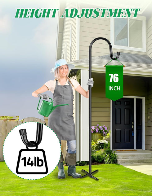 76 Inch 5 XDW-GIFTS Bird Feeder Pole for Outdoor, Shepherds Hooks Heavy Duty Garden Pole for Hanging Plant Basket