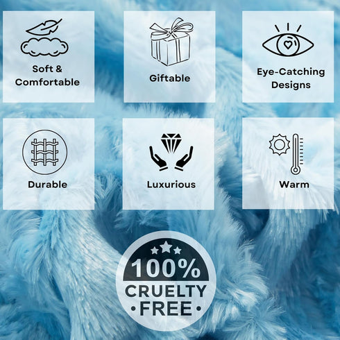 63x87 Inch, Cozy Tache Faux Fur Throw Blanket, Light Baby Blue Super Soft Twin Size Warm Oversized Fluffy Throw Blanket