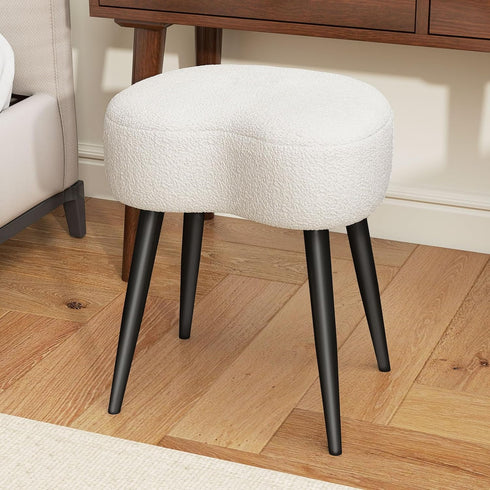 Teddy Velvet Vanity Stool, Upholstered Makeup Chair with Sturdy Metal Legs, Soft