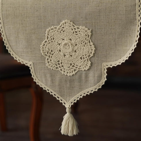 14 108 Inches) Macrame Table Runner Farmhouse Rustic Dresser Scarf Crochet Handmade Cotton Lace Doily with Tassel