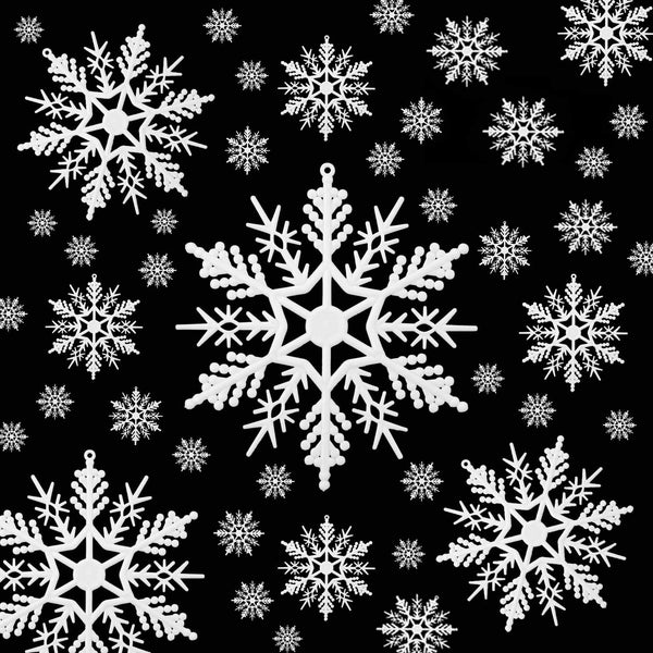 110 Pieces Tmflexe White Plastic Snowflakes Ornaments for Christmas Decoration, 6 Sizes DIY Art Crafts