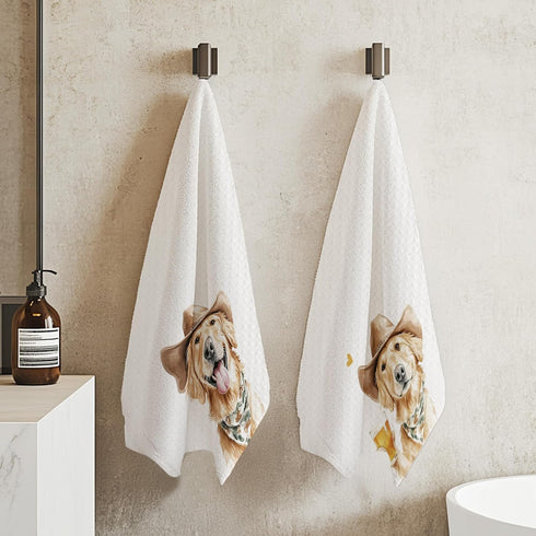 Cabana Bro 16x24 Inch Set 2 Funny Cowboy Golden Retriever Kitchen Towels, Golden Retriever Gifts for Women Men, Dog
