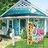 Welcome Summer Flamingo 28 x 40 House Flag, Double Sided; Beach Coastal Swim Ring Tropical Palm Leaves Garden Yard