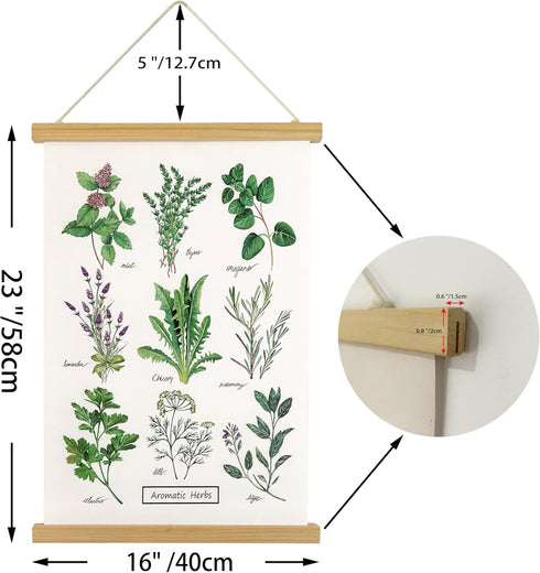 XIAOAIKA Aromatic Herbs Poster Wall Art Prints HD Vibrant Colorful Rustic Style of Herbs Wall Hanging Illustrative