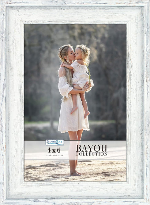 Icona Bay 4x6 Cloudy White Picture Frame, Cape Cod Style, Table Top or Wall Mount, Bayou Collection