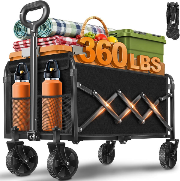 Exovyn Collapsible Wagon Cart Foldable, 360lbs Portable Folding Wagon with Wheels, Foldable Wagon