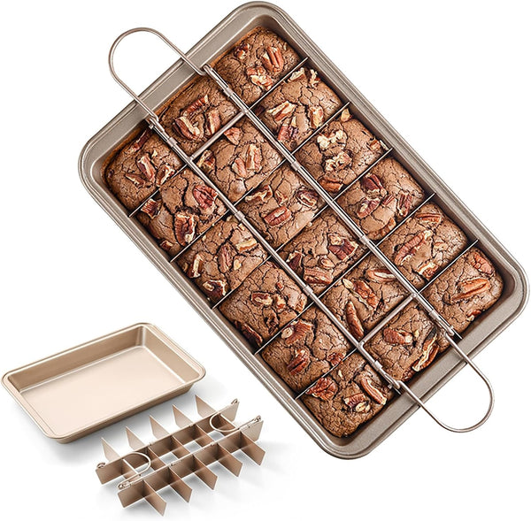 Brownie Pan with Dividers, Non Stick 18 Pre-slice Carbon Steel Bakeware Tray for Baking Bread and Cake