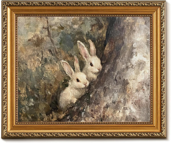 Vodefoad Vintage Gold Framed Bunny Wall Art Prints Decor Easter Rabbits in