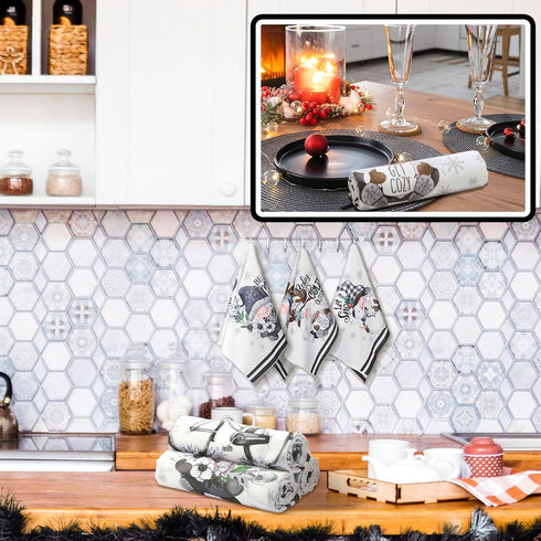 6 Preboun Pcs Hello Winter Kitchen Towels Snowman Gnome Dish Snowflake Tea Christmas Hand Drying Towels Baking Cooking