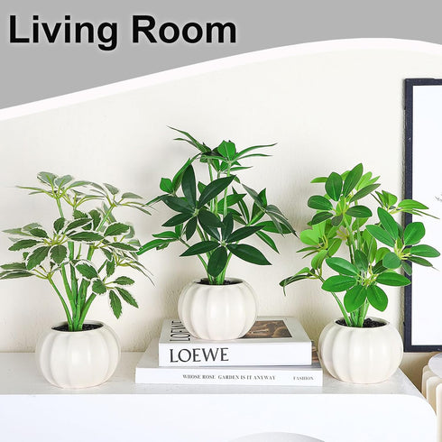 ChopiLine 3 Pack Artificial Plants Stems with Vase, Fake Plants for Home Decor, Coffee Table Centerpieces, Office