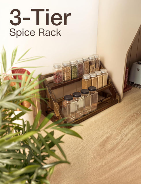 3-Tier Countertop Tinamo Acacia Wood Spice Rack - Wooden Spice Rack Organizer for or Cabinet Kitchen Spice Organizer
