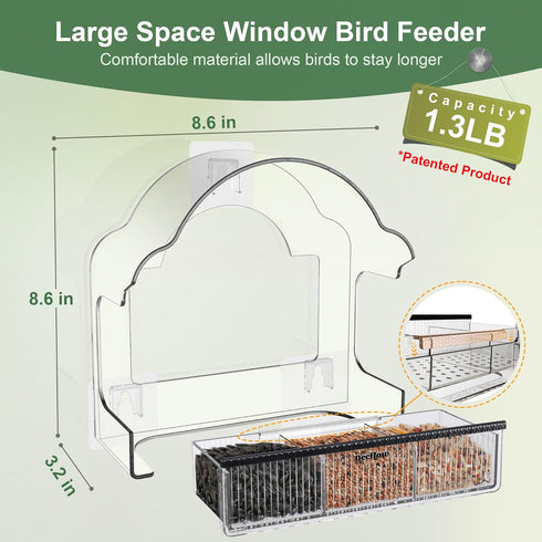 Window Bird Feeders for Outside, Clear Acrylic Bird Feeder with 3 Strong Adhesive Sheets for Wild Bird Watching