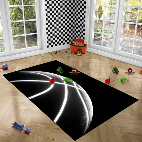 3'5' Boys Basketball Rug - Black Area Rug with Basketball Decor, Playroom Mat