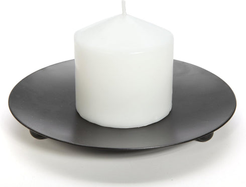 Hosley Set of 6 Black Iron Pillar Plates, 7 Inch Diameter for Weddings, Candle Gardens, Spa, Aromatherapy