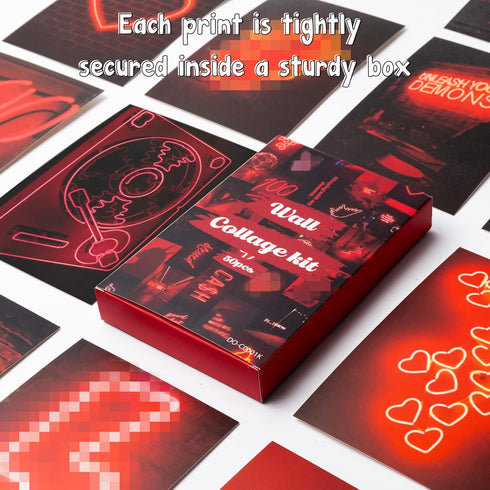 50PCS Red Neon Aesthetic Pictures Wall Collage Kit, Neon Red Photos Collections for Dorm Decors (Trendy Wall Prints)