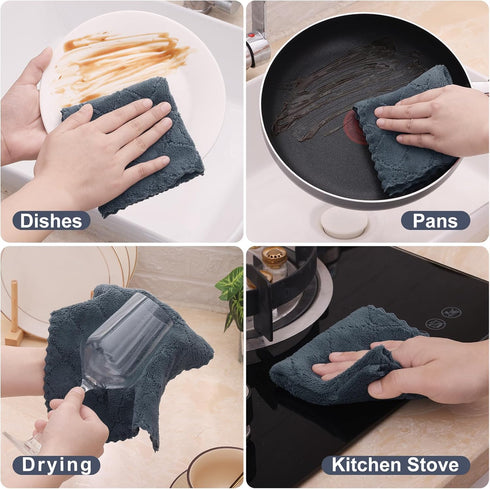 Homaxy 12 Pack Kitchen Dish Cloths (10 x 10 Inches, Dark Grey), Super Soft and Absorbent Coral Velvet Cleaning Cloths