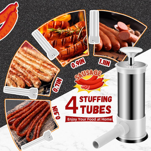 4 (2.2lb,Stainless Sausage Stuffer Machine Sausage Maker with Stuffing Tubes Homemade Sausage Stuffer Manual for Home