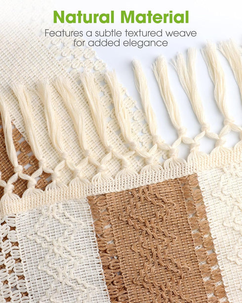 36 Inches, 12 36 Inch, Pureegg Farmhouse Boho Table Runner - Linen-Textured Woven Tassel Design for Dining Table Decor