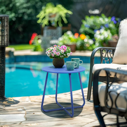 EortheX Small Round Metal Coffee Side Birstro Table Sturdy & Weather-Resistant Accent Table for Patio, Balcony Indoor