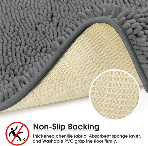 HOMEIDEAS Bathroom Rug Runner Grey, Ultra Soft Non-Slip Long Bath Rug, Thick Chenille Plush Machine Washable