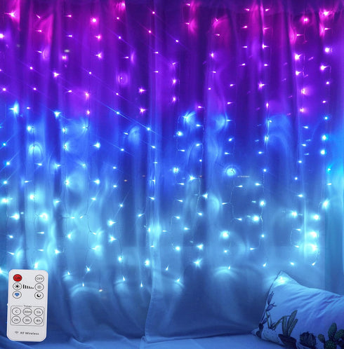 Ariswill Curtain Lights Pink Purple Blue Ombre Fairy Light with Remote Ombre Rainbow